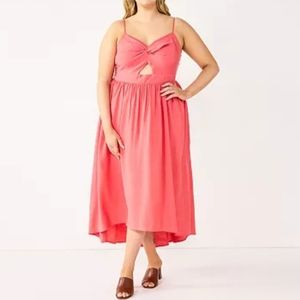 NINE WEST 2X Plus 22 24 Twist Front Cut Out Peach/Orange Sun Dress Vacat…